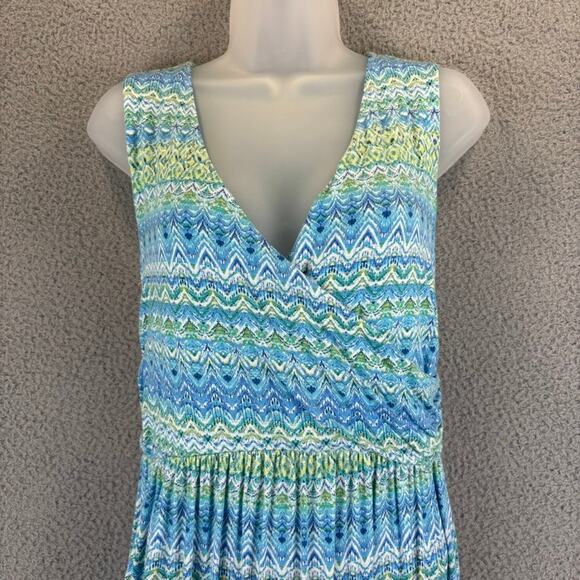 J Jill Dress Medium Blue Beachy Coastal Resortwear Cruise Stretchy Jersey Midi - Picture 3 of 8